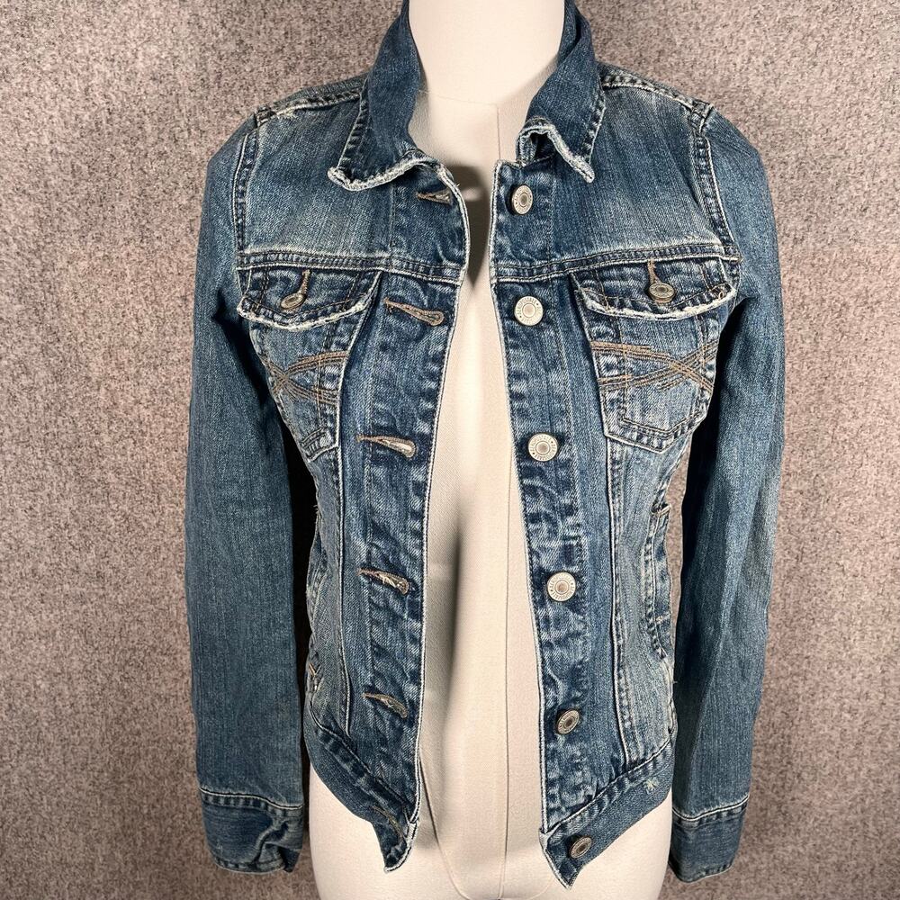 VTG Y2K 90s 100% Cotton Womens/Teens XS Denim Jacket Trucker Fitted Faded